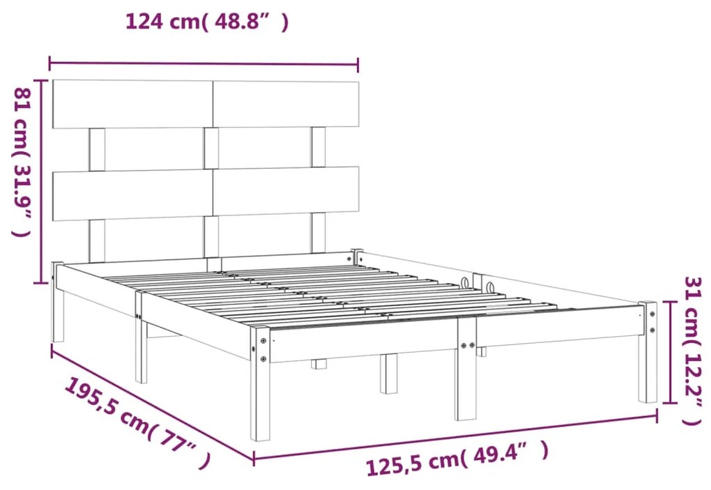 Πλαίσιο Κρεβατιού 120 x 190 εκ. από Μασίφ Ξύλο Small Double - Καφέ