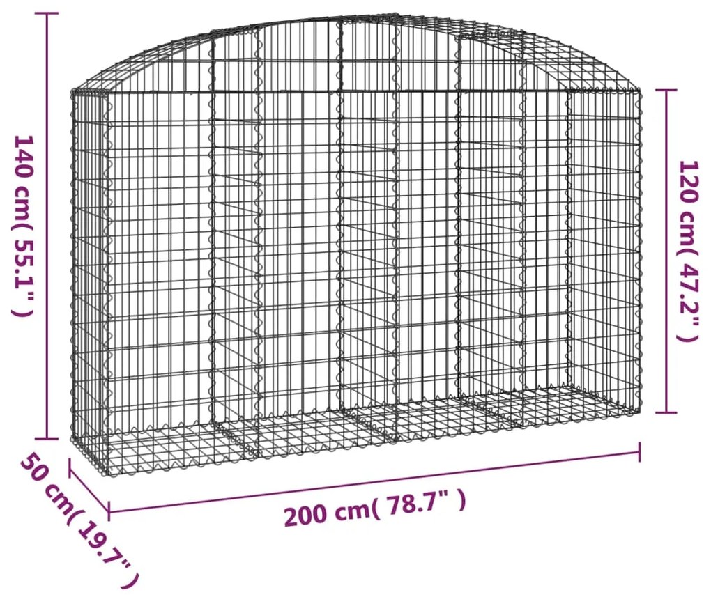 Συρματοκιβώτιο Τοξωτό 200x50x120/140εκ. από Γαλβανισμένο Χάλυβα - Ασήμι