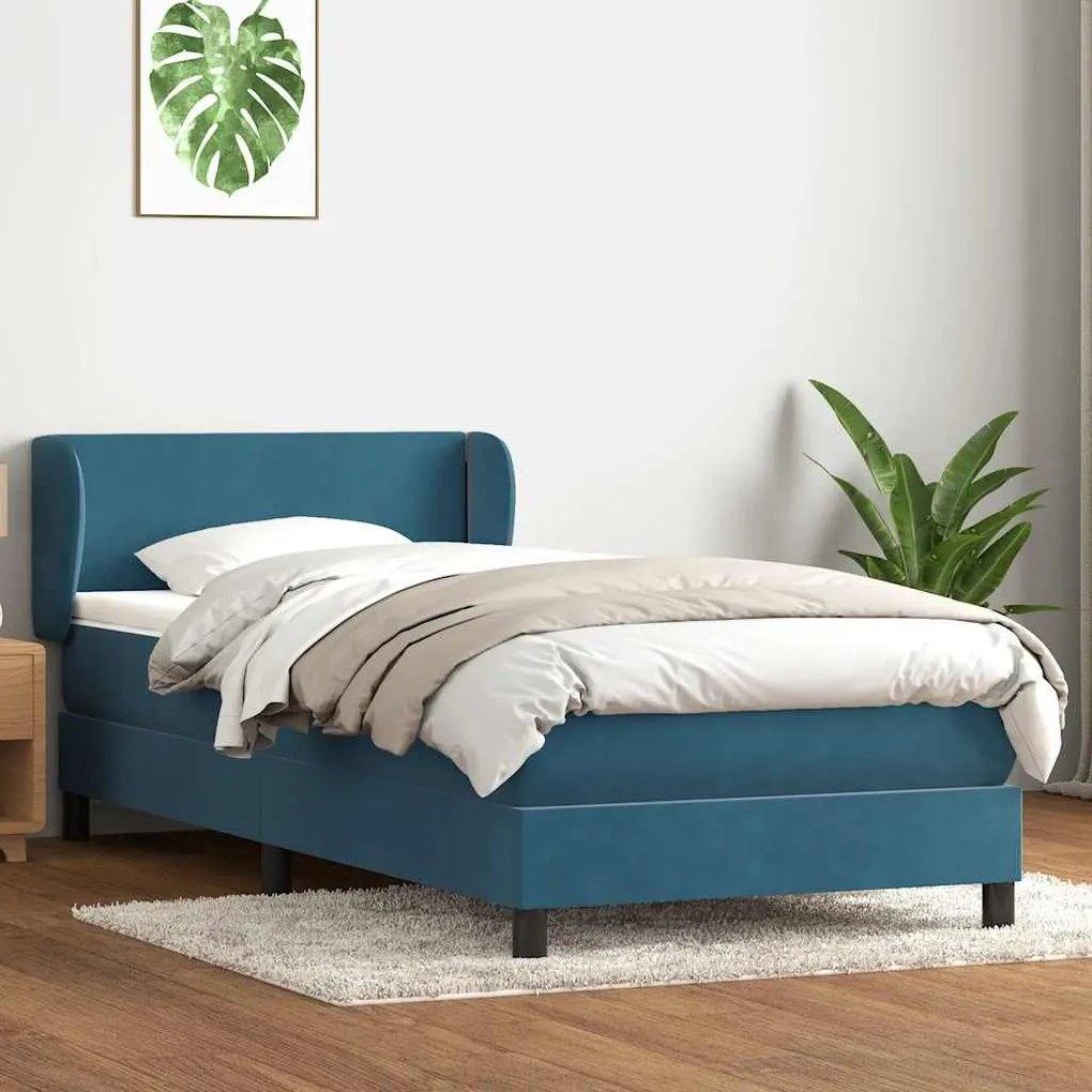 vidaXL Κρεβάτι Boxspring με Στρώμα Σκούρο Μπλε 80x220 εκ. Βελούδινο