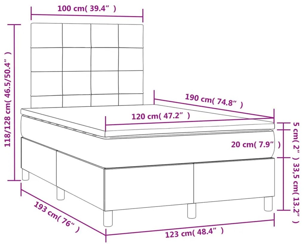 Κρεβάτι Boxspring με Στρώμα &amp; LED Σκ.Γκρι 120x190εκ. Υφασμάτινο - Γκρι