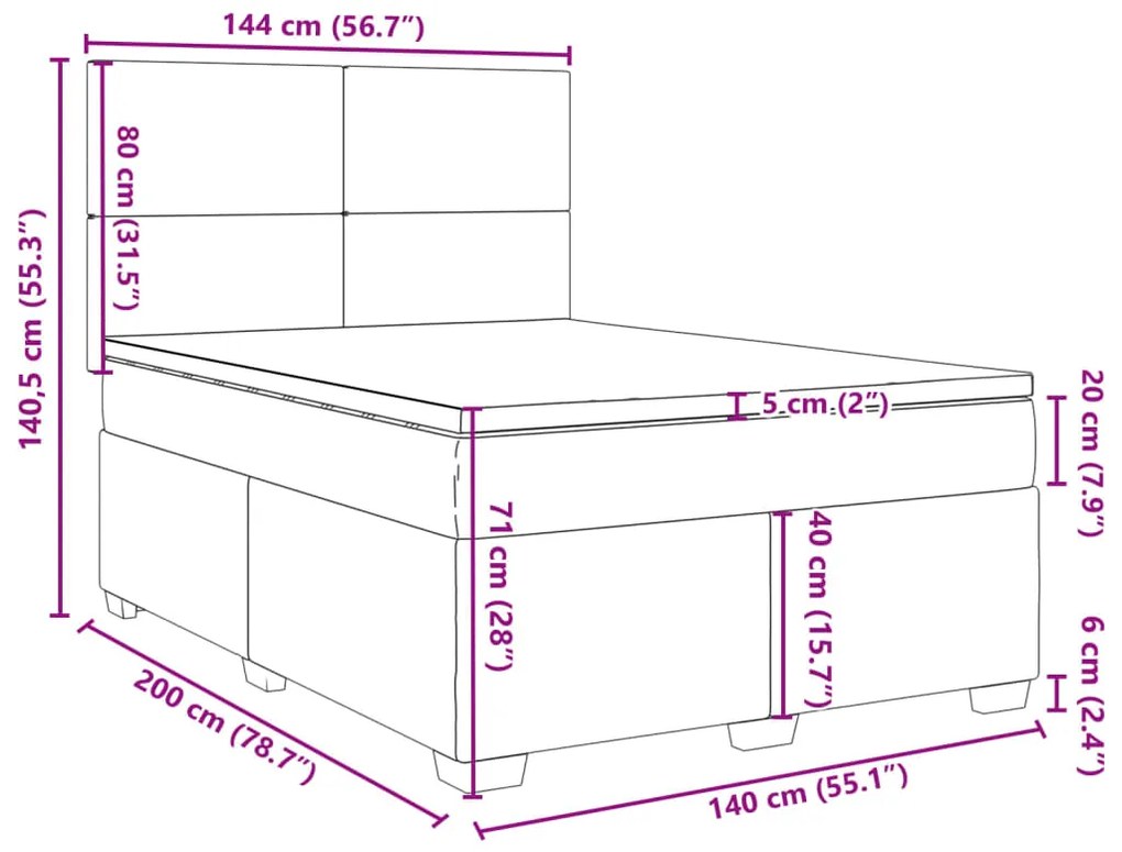 Κρεβάτι Boxspring με Στρώμα Ανοιχτό Γκρι 140x200 εκ. Υφασμάτινο - Γκρι