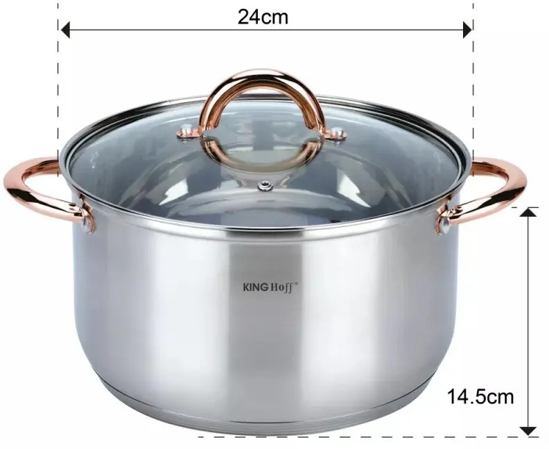 Σετ μαγειρικά σκεύη Kinghoff KH 1763, 8 τεμαχίων, 2.1-6.6 l, Επαγωγή, Inox/χάλκινο χρώμα