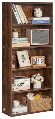 VEVOR 5 Tiers Narrow Bookshelf 53&quot; Wooden Open Bookcase Adjustable Shelf Brown