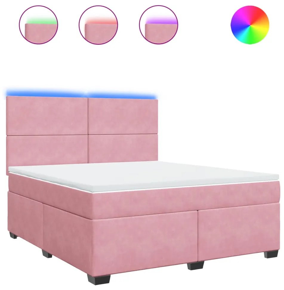 vidaXL Κρεβάτι Boxspring με Στρώμα Ροζ 180x200 εκ. Βελούδινο