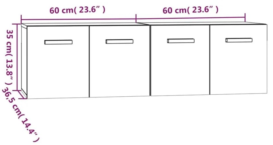 Ντουλάπια Τοίχου 2 Τεμ. Γκρι Sonoma 60x36,5x35 εκ. Επεξ. Ξύλο - Γκρι