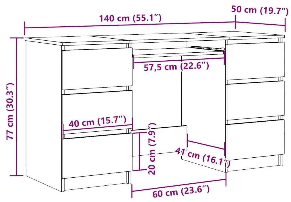 Γραφείο Τεχνίτης Δρυς 140 x 50 x 77 εκ. από Μοριοσανίδα - Καφέ