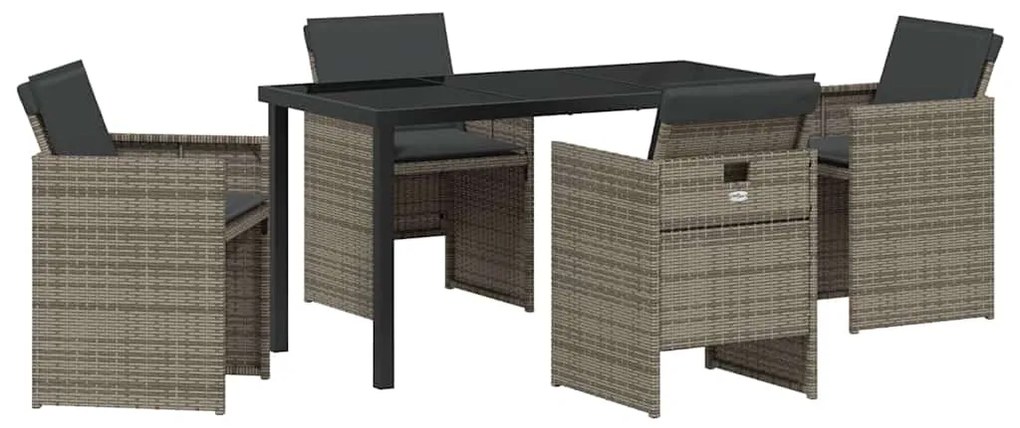 vidaXL Σέτ φαγητού για κήπο με μαξιλάρι 5 pcs Γκρι Πολυ ράταν