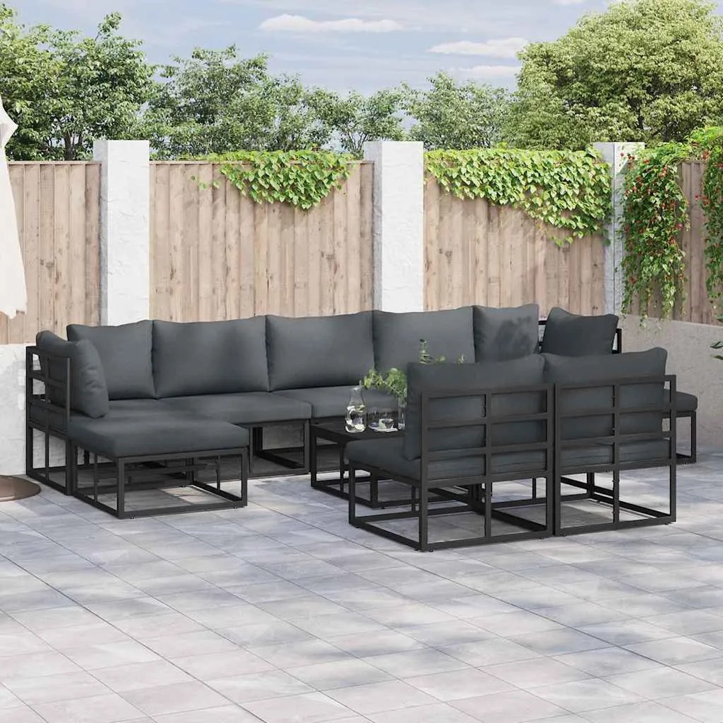 vidaXL Σετ Καναπέ Κήπου 10 pcs Μαύρο 70 x 70 x 32 εκ Αλουμίνιο