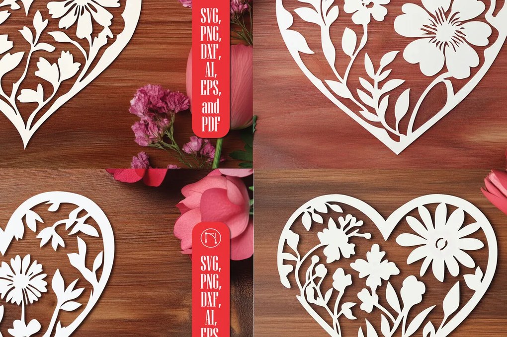 Σετ των 2 Intra απο ξύλο plywood 3mm-4mm πάχος – Πακέτο Paper Cut Valentine Heart Δίασταση  20x20 cm INTRAFABR-111714649