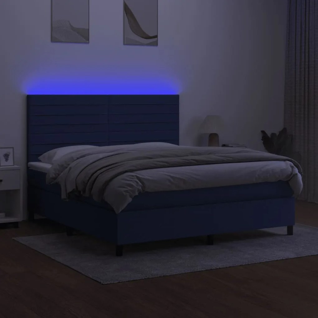 Κρεβάτι Boxspring με Στρώμα &amp; LED Μπλε 160x200 εκ. Υφασμάτινο - Μπλε