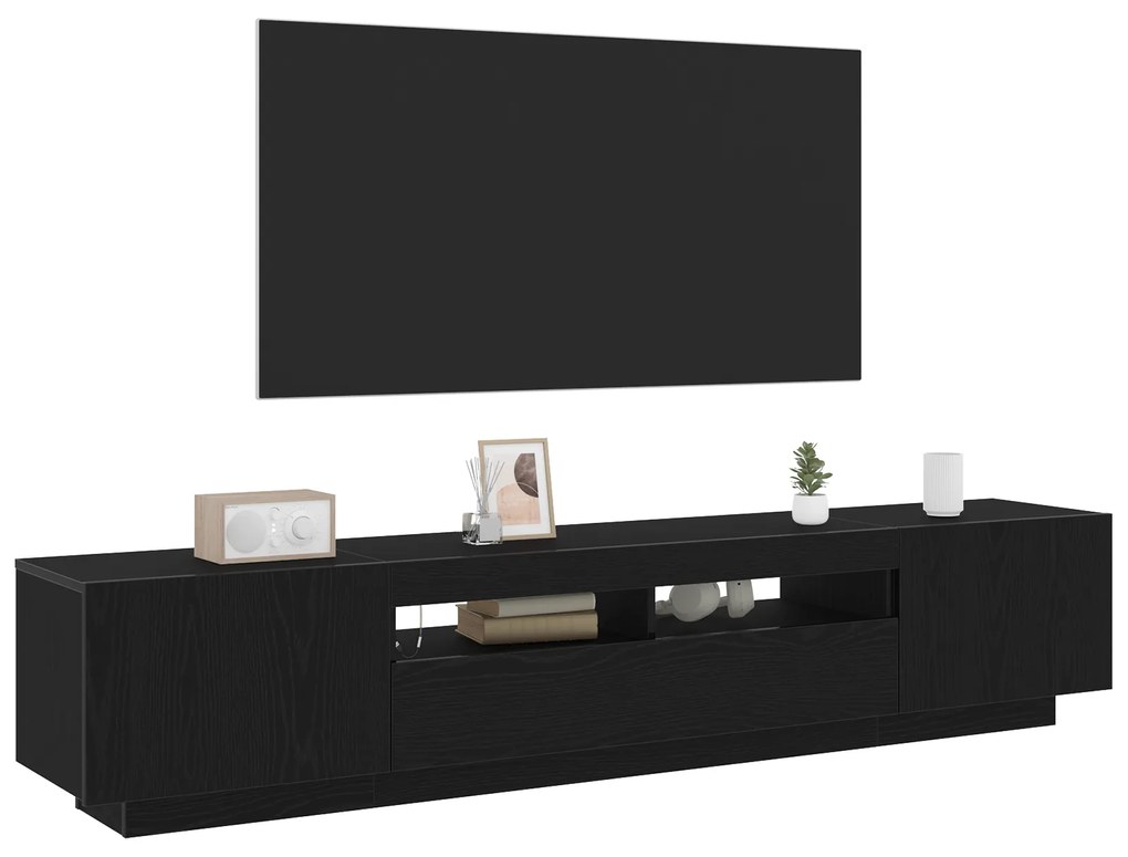 vidaXL Τηλεοπτική ντουλάπα με LED Φώτα Μαύρη Δρυς 200x35x40 εκ Επεξεργασμένο ξύλο