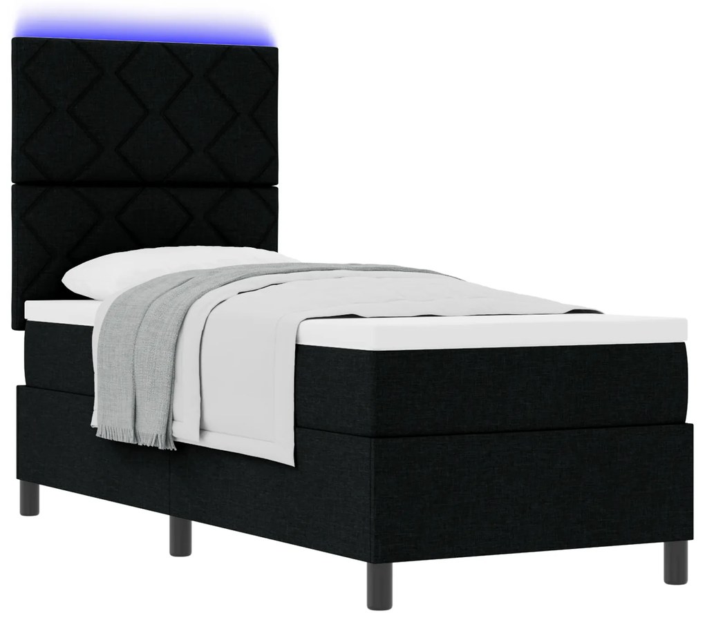 vidaXL Κρεβάτι με Αποθήκευση & Στρώμα & LED Μαύρο 80x200 εκ. Ύφασμα