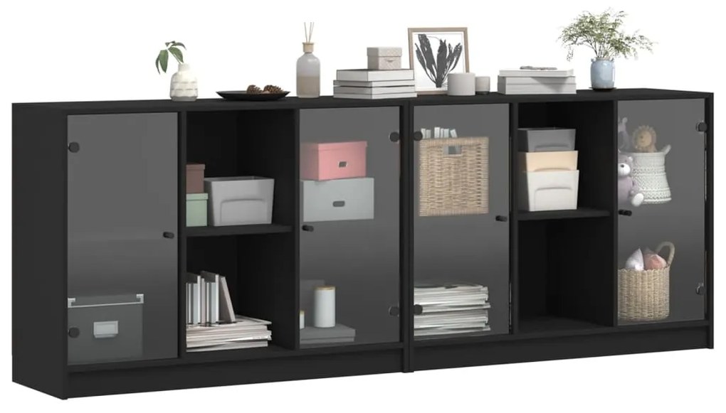 vidaXL Βιβλιοθήκη με Πόρτες Μαύρη 204x37x75 εκ. Επεξ. Ξύλο