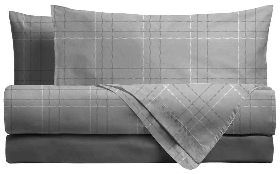 Amo la Casa Σετ Σεντόνια King Size Percale Καρό με Λάστιχο 240×290 cm / 170×200 cm Γκρι