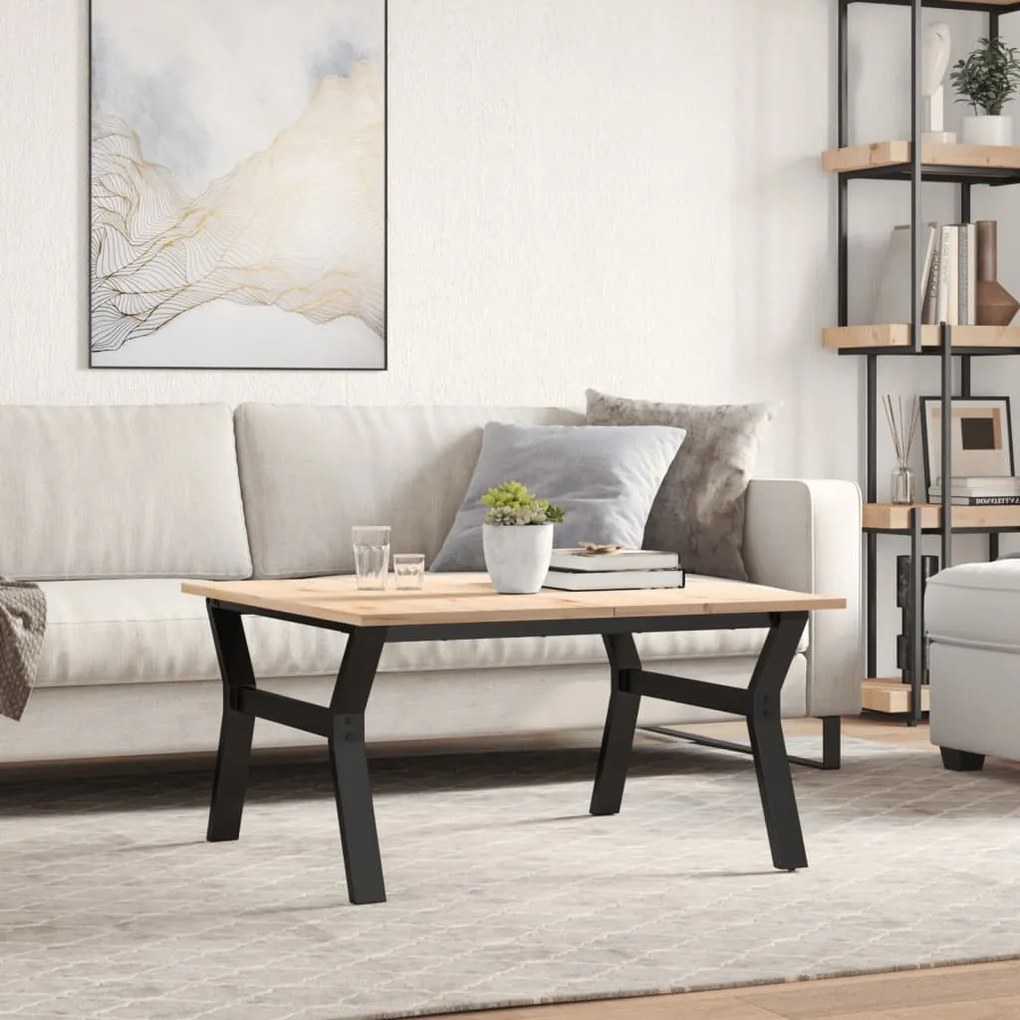 vidaXL Τραπεζάκι Σαλονιού Πλαίσιο Υ 90x90x45εκ Μασίφ Πεύκο/Ατσάλι