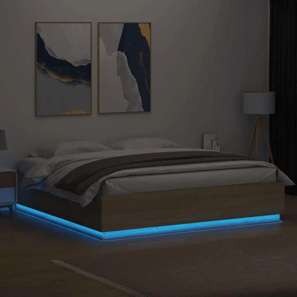 Πλαίσιο Κρεβατιού με Φώτα LED Sonoma Δρυς 200x200εκ. Επεξ. Ξύλο - Καφέ