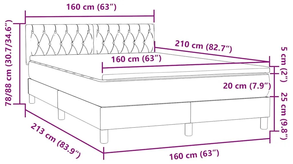 Κρεβάτι Boxspring με Στρώμα Ροζ 160x210 εκ. Βελούδινο - Ροζ