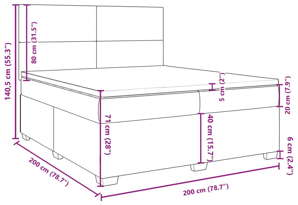 Κρεβάτι Boxspring με Στρώμα Κρεμ 200x200 εκ. Υφασμάτινο - Κρεμ