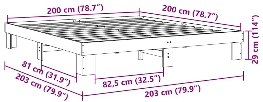 Πλαίσιο κρεβατιού χωρίς στρώμα 200x200 cm μασίφ ξύλο δρυς - Καφέ