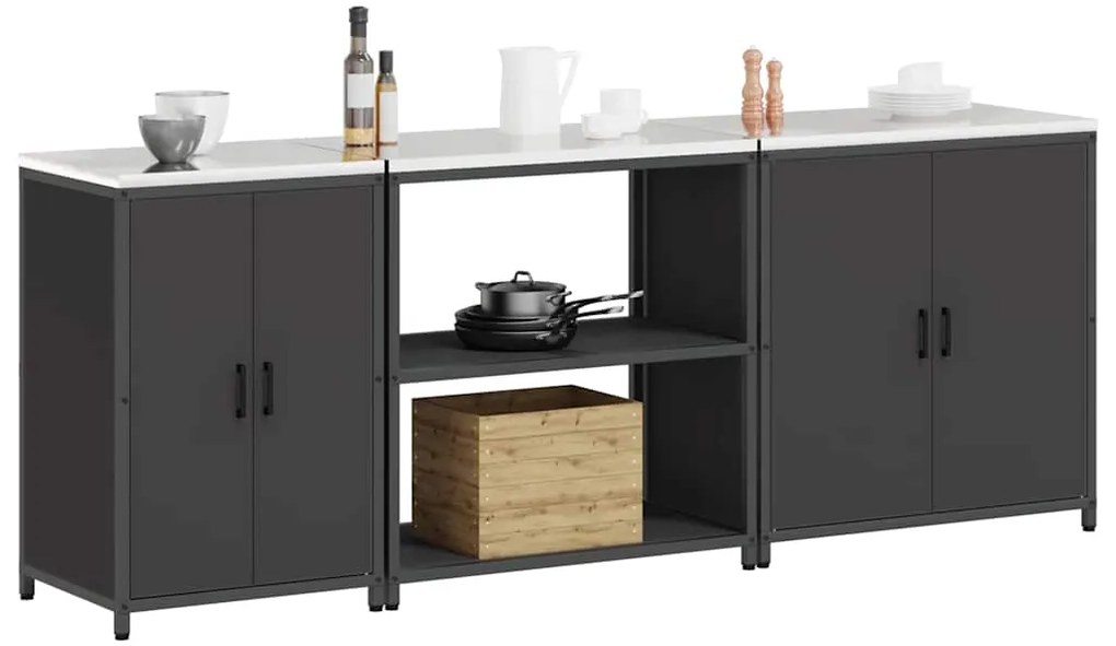 vidaXL Σετ Αποθήκευσης Κουζίνας με ράφι Άλλο 3 pcs Μαύρο Ατσάλι