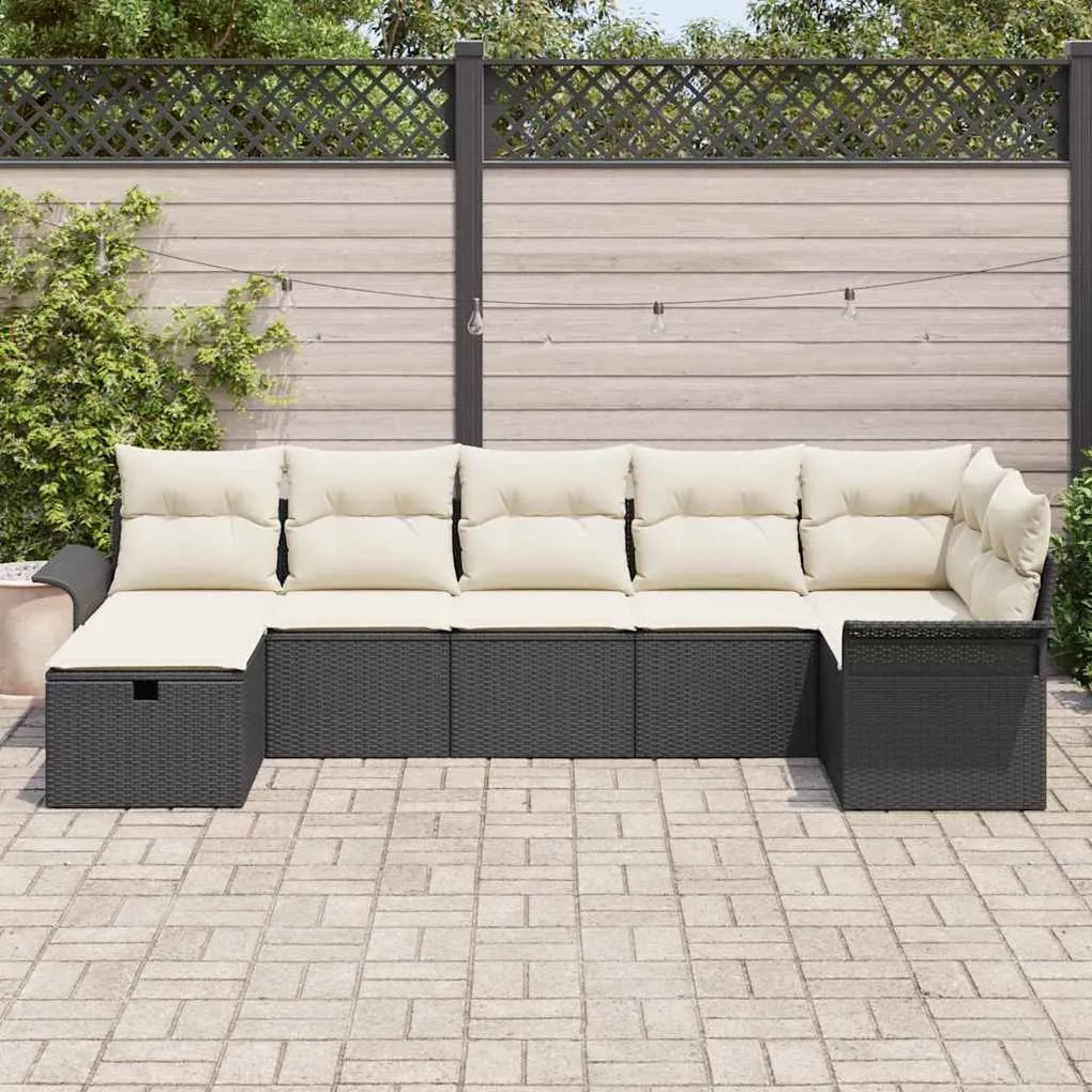 vidaXL Σετ Καναπέ Κήπου με μαξιλάρι 7 pcs Μαύρο Πολυ ράταν