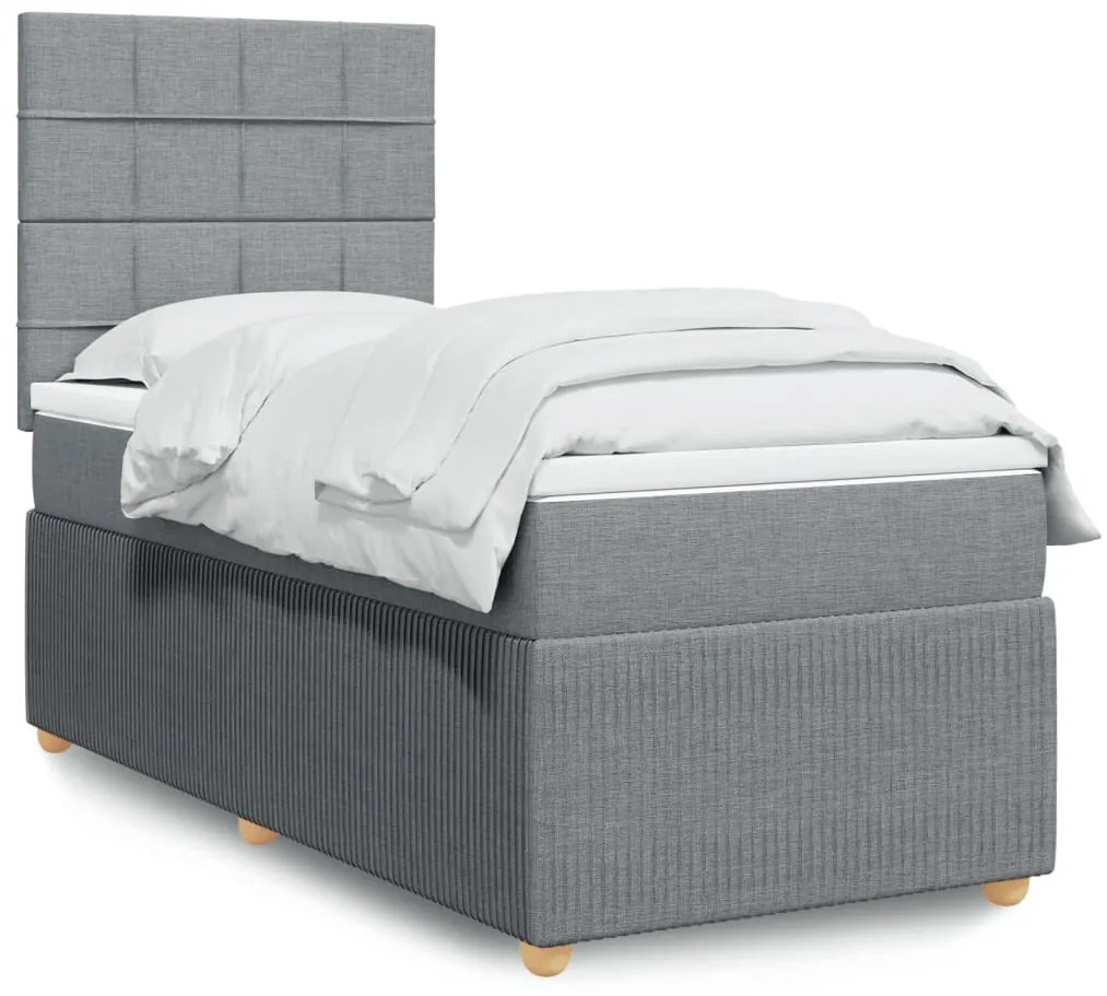 vidaXL Κρεβάτι Boxspring με Στρώμα Ανοιχτό Γκρι 90x200 εκ. Υφασμάτινο