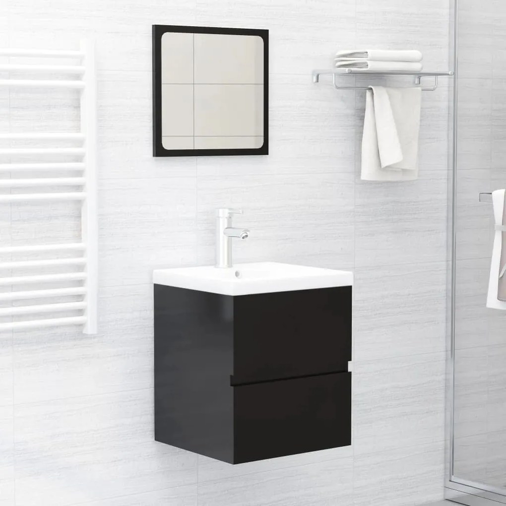 vidaXL Ντουλάπι Νιπτήρα Γυαλ. Μαύρο 41x38,5x45 εκ. Επεξεργασμένο Ξύλο