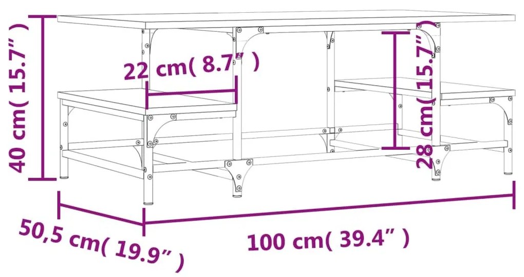 Τραπεζάκι Σαλονιού Καφέ Δρυς 100x50,5x40 εκ. Επεξεργασμένο Ξύλο - Καφέ