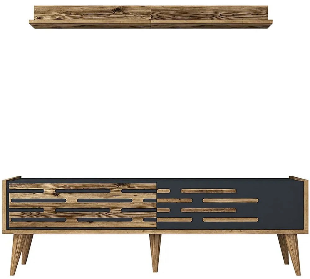 Σύνθεση Τηλεόρασης Valensiya 845HCT5384 140x35x45cm Walnut-Anthracite