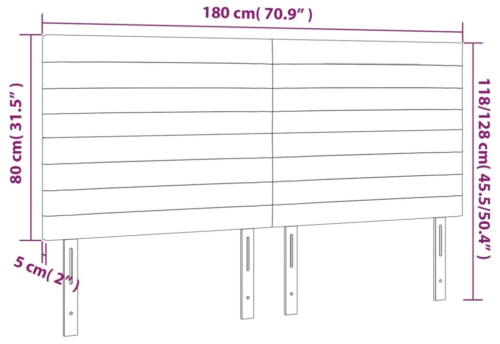 vidaXL Κεφαλάρι Κρεβατιού LED Κρεμ 180x5x118/128 εκ. Υφασμάτινο