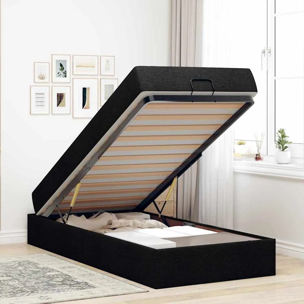 vidaXL Σκελετός Κρεβατιού με στρώμα Μαύρο 90 x 200 cm ύφασμα