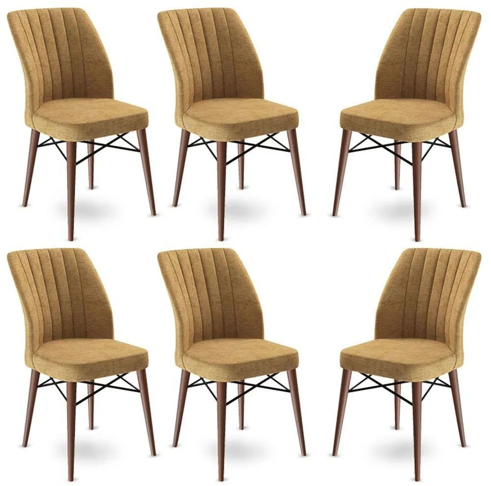 Καρέκλα Flex Babyface (Σετ 6Τμχ) 240CHR1447 45x42x93cm Cappuccino-Brown Μέταλλο,Ύφασμα