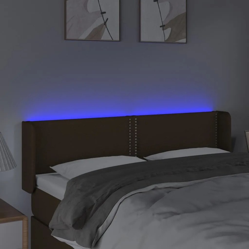 vidaXL Κεφαλάρι Κρεβατιού LED Σκούρο Καφέ 147x16x78/88 εκ. Υφασμάτινο