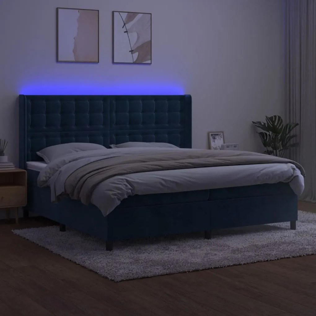 ΚΡΕΒΑΤΙ BOXSPRING ΜΕ ΣΤΡΩΜΑ &amp; LED ΣΚ. ΜΠΛΕ 200X200ΕΚ. ΒΕΛΟΥΔΙΝΟ 3139827