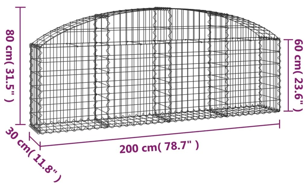 vidaXL Συρματοκιβώτιο Τοξωτό 200x30x60/80εκ. από Γαλβανισμένο Χάλυβα