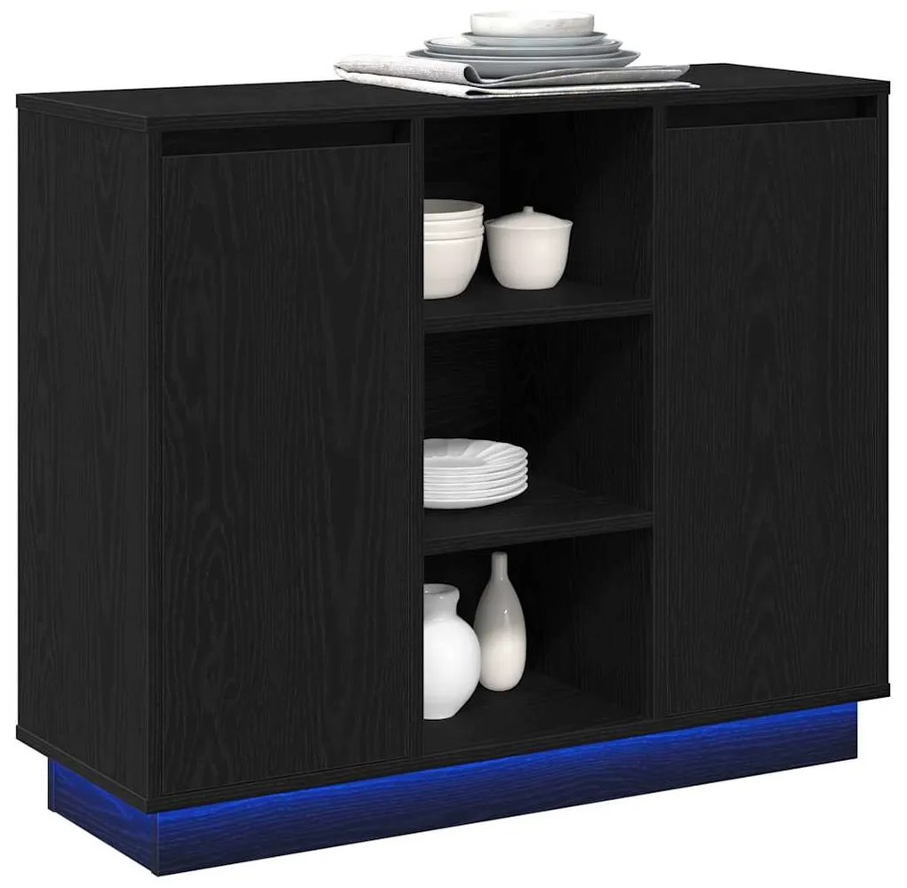 vidaXL Κομοδίνο με ράφι Μαύρη Οξυά 90 x 32 x 75 εκ Επεξεργασμένο ξύλο