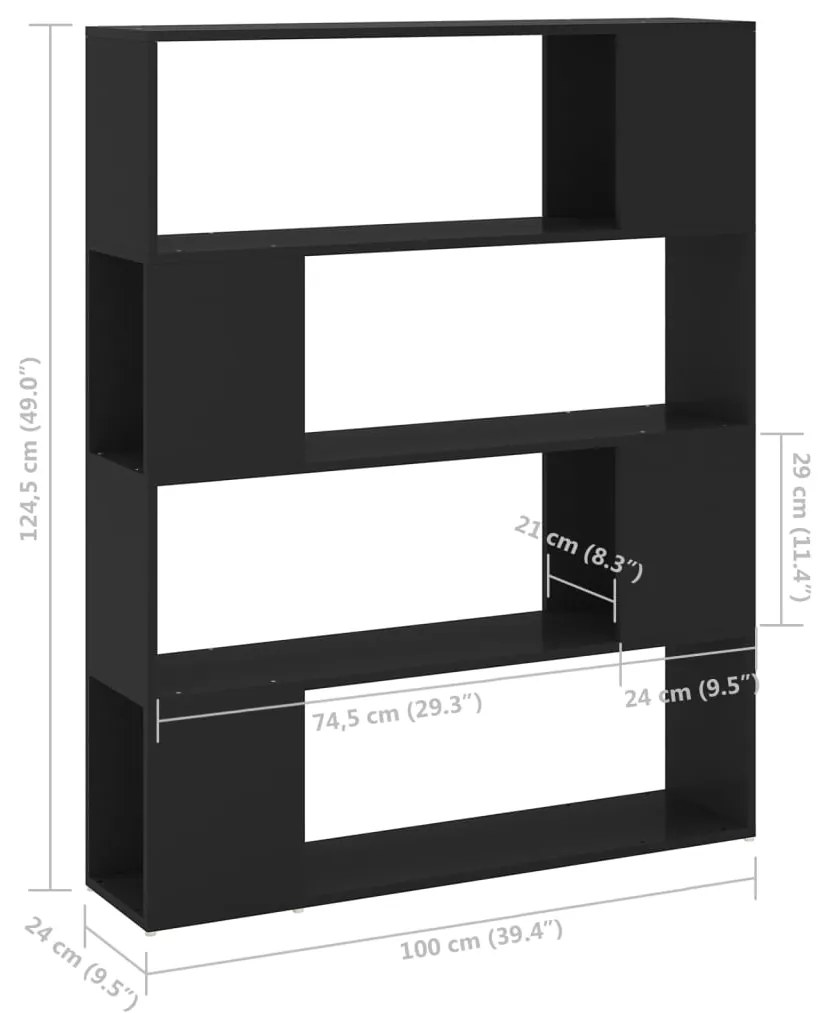 ΒΙΒΛΙΟΘΗΚΗ/ΔΙΑΧΩΡΙΣΤΙΚΟ ΧΩΡΟΥ ΜΑΥΡΟ 100 X 24 X 124 ΕΚ. 809189