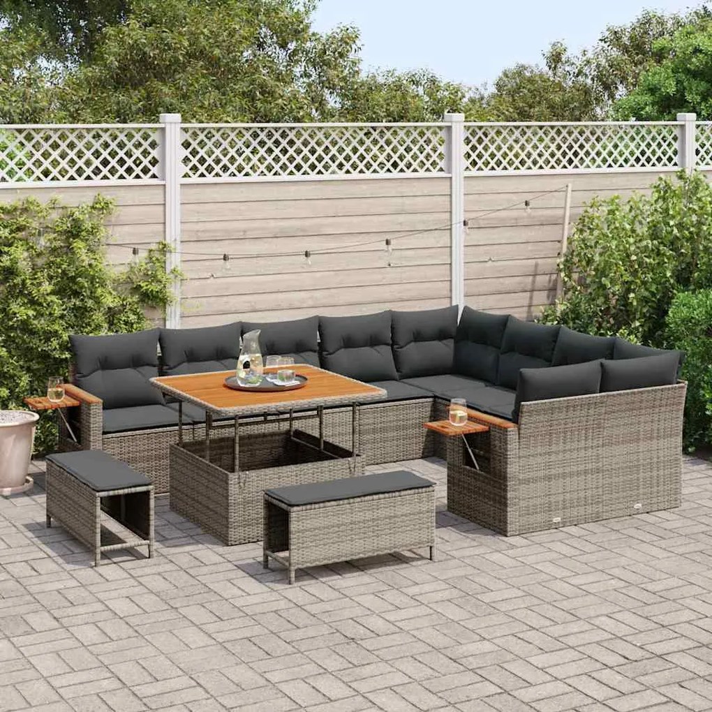 vidaXL Σετ Καναπέ Κήπου με μαξιλάρι 12 pcs Γκρι 100 x 100 x 71 cm
