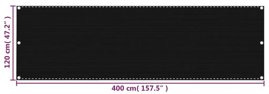 vidaXL Διαχωριστικό Βεράντας Μαύρο 120 x 400 εκ. από HDPE