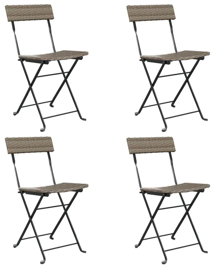 Καρέκλες Bistro Πτυσσόμενες 4 τεμ Γκρι Συνθετικό Ρατάν &amp; Ατσάλι - Γκρι