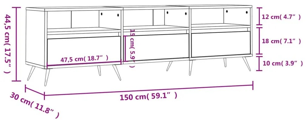 Έπιπλο Τηλεόρασης Γκρι Σκυρ. 150x30x44,5 εκ. Επεξ. Ξύλο - Γκρι