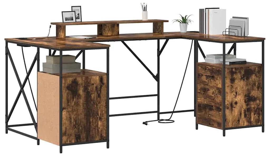 vidaXL Γραφείο Καπνιστό Δρύς 182 x 101 x 87,5 εκ Επεξεργασμένο ξύλο