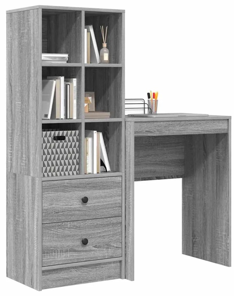 vidaXL Γραφείο με αποθηκευτικό χώρο με συρτάρι 2 pcs Γκρι sonoma
