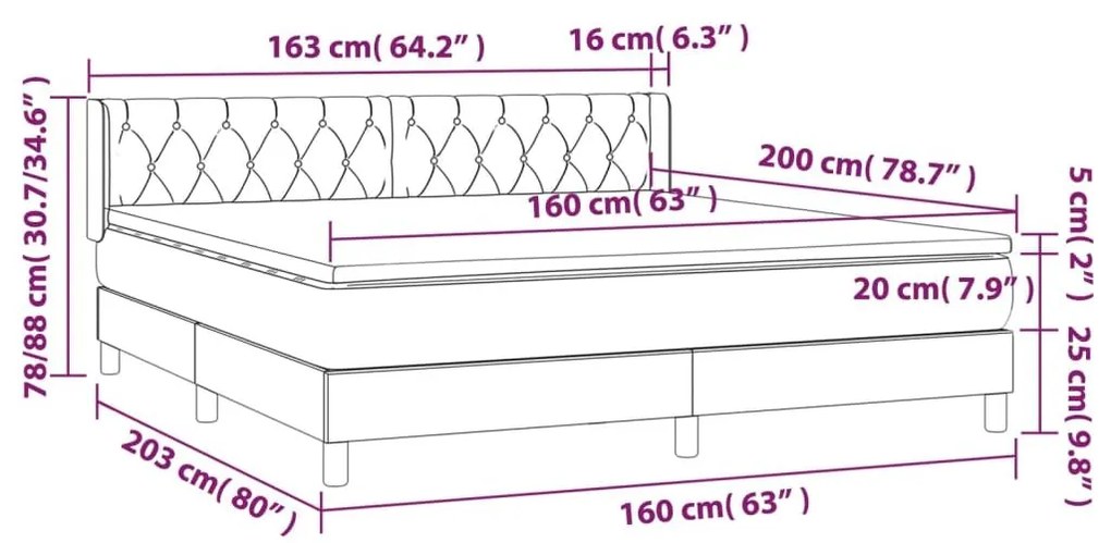 Κρεβάτι Boxspring με Στρώμα Αν. Πράσινο 160x200εκ Υφασμάτινο - Γκρι