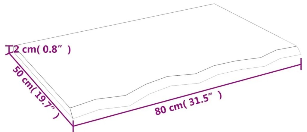 Ράφι Τοίχου 80x50x2 εκ. από Ακατέργαστο Μασίφ Ξύλο Δρυός - Καφέ