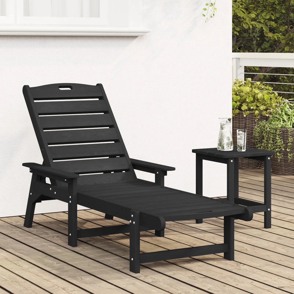 vidaXL Ξαπλώστρα Μαύρη 53x162x98.5 εκ HDPE
