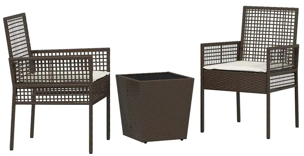 vidaXL Σετ Μπιστρό Κήπου 3 pcs Καφέ Πολυ ράταν