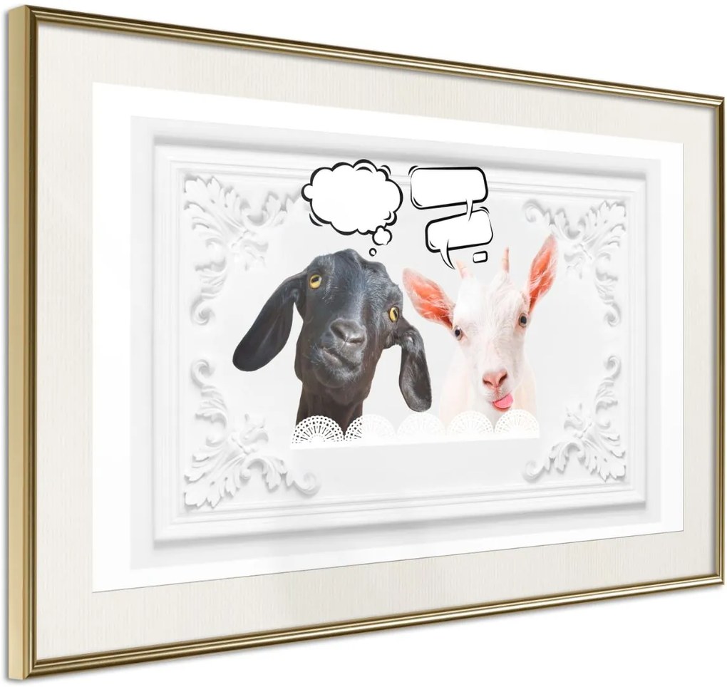 Αφίσα - Conversation of Two Goats - 30x20 - Χρυσό - Με πασπαρτού