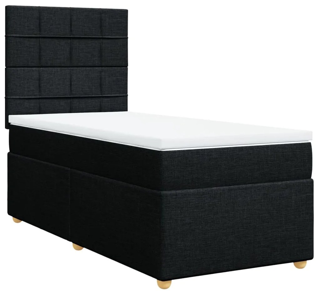 vidaXL Κρεβάτι Boxspring με Στρώμα Μαύρο 90x200 εκ. Υφασμάτινο