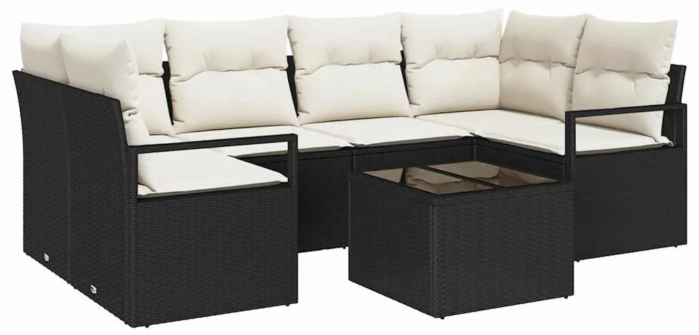 vidaXL Σετ Καναπέ 7 pcs Μαύρο και Κρέμα συνθετικό ρατάν